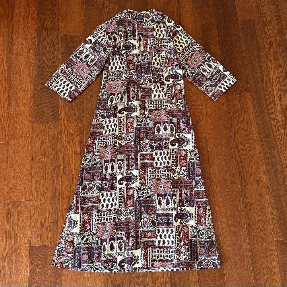 Vintage Patchwork Print Kaftan Style Nightgown Dress Boho Cottage - Picture 7 of 8